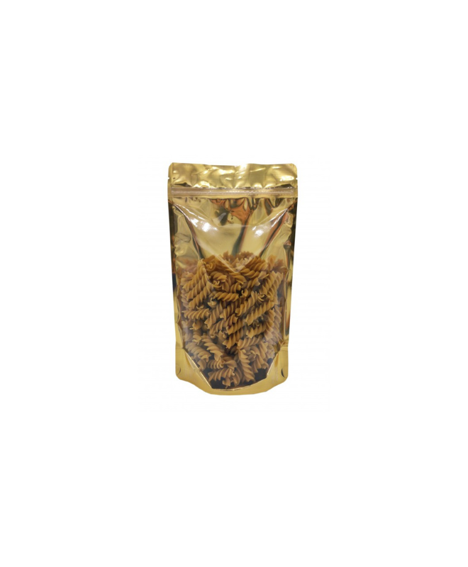 Gold Aluminum Stand up Bag with Clear Front and Ziplock (Packed 50)