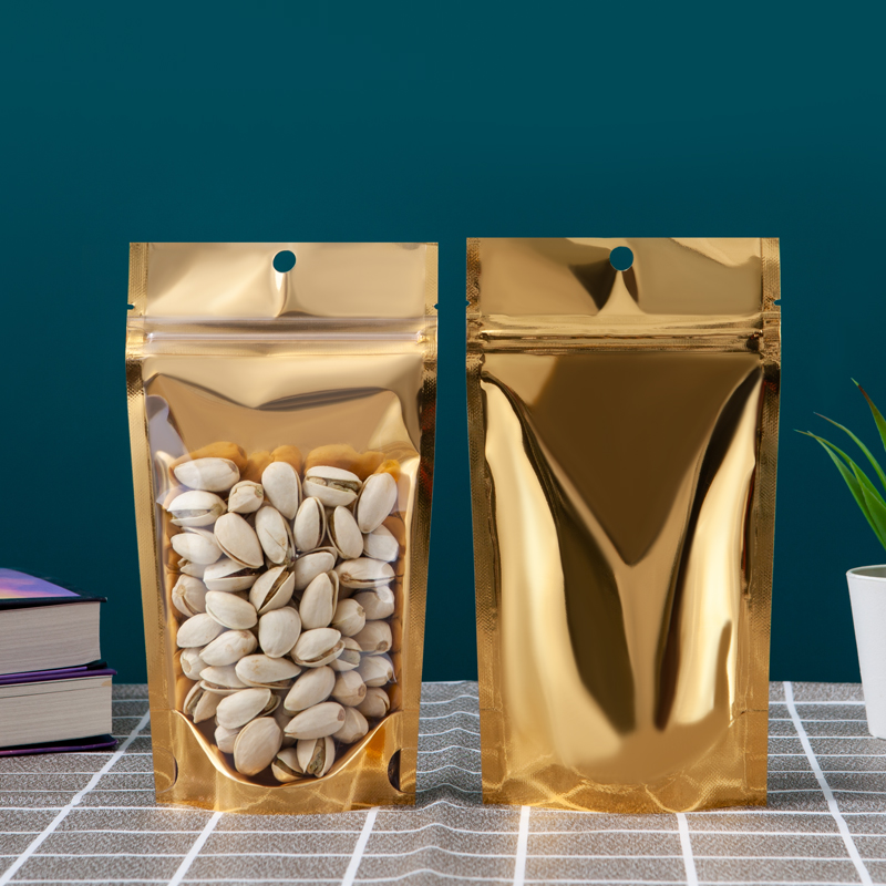 Gold Aluminum Stand up Bag with Clear Front and Ziplock (Packed 50) - Image 2